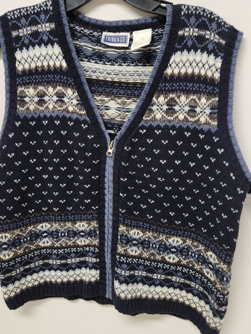 Vintage Erika & Co Cottage Core Sweater Vest Sz Large Blue New